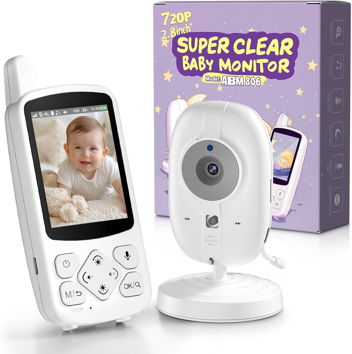 Babyfoon Camera met 720P HD Scherm en Nachtzicht - 4x Zoom, VOX, en Temperatuursensor