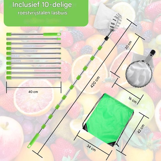 Ynkkvre - Telescopische Fruitplukker Tot 4.2m - Verstelbare Lange Steel Zonder Ladder - Voor Veilig Fruit Plukken Uit Hoge Bomen van Ynkkvre — afbeelding 2