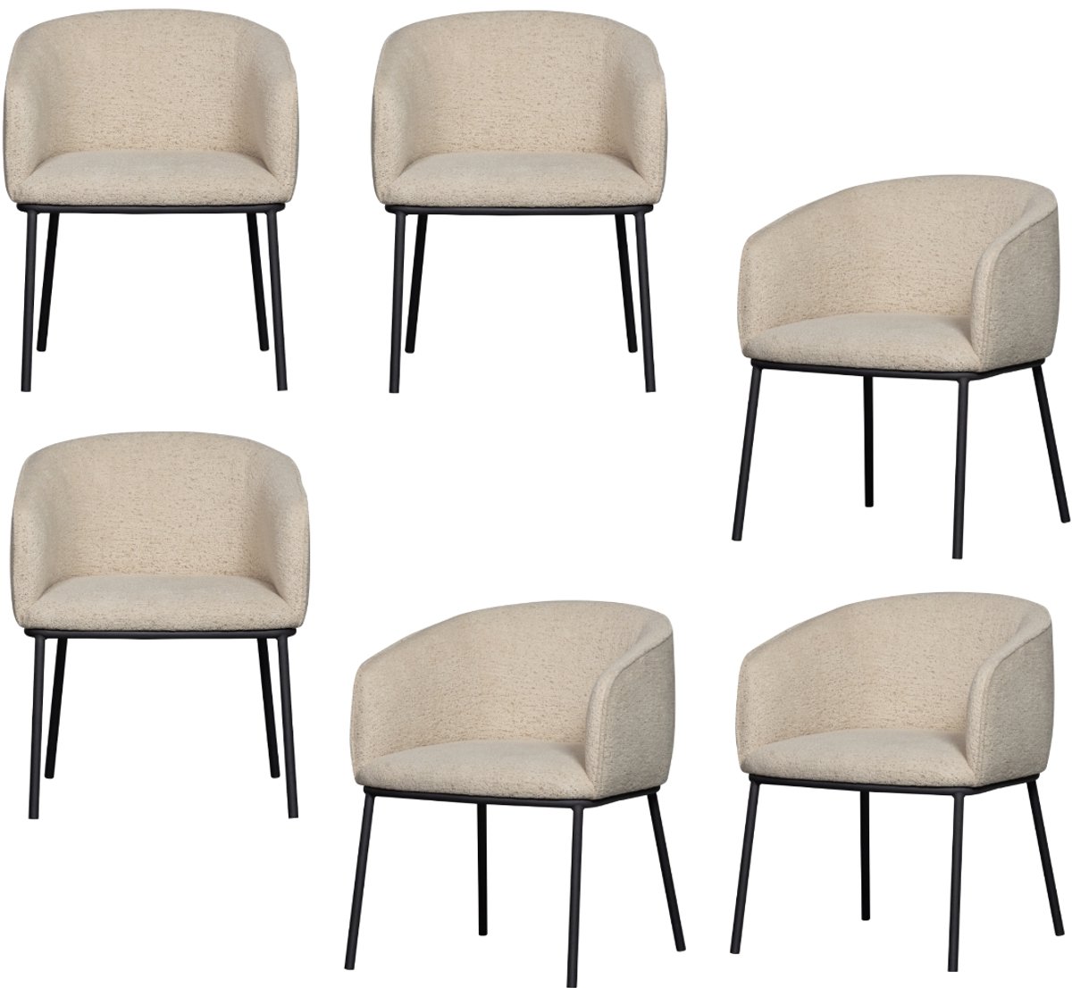 WOOOD Leon Eetkamerstoelen - Bouclé - Naturel - Set van 6