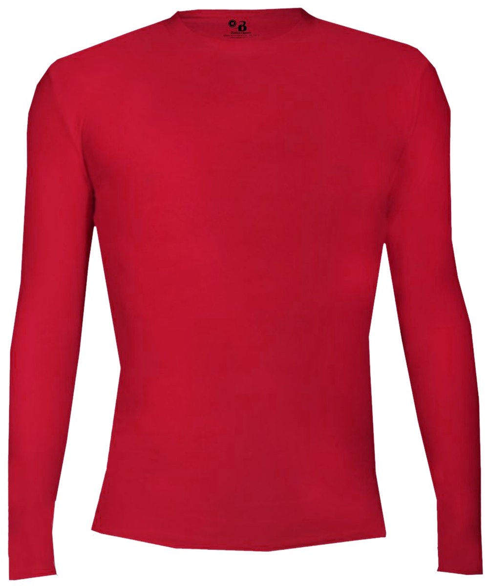 Badger Sports - Pro Compression - Ondershirt - Lange Mouw - Ronde Hals - Jeugd - Rood - Jeugd M