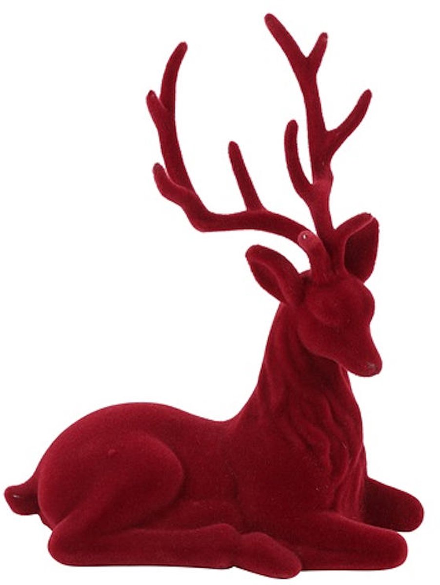 Countryfield hert speelgoed decoratie rood gevlokt 20x10x24cm.