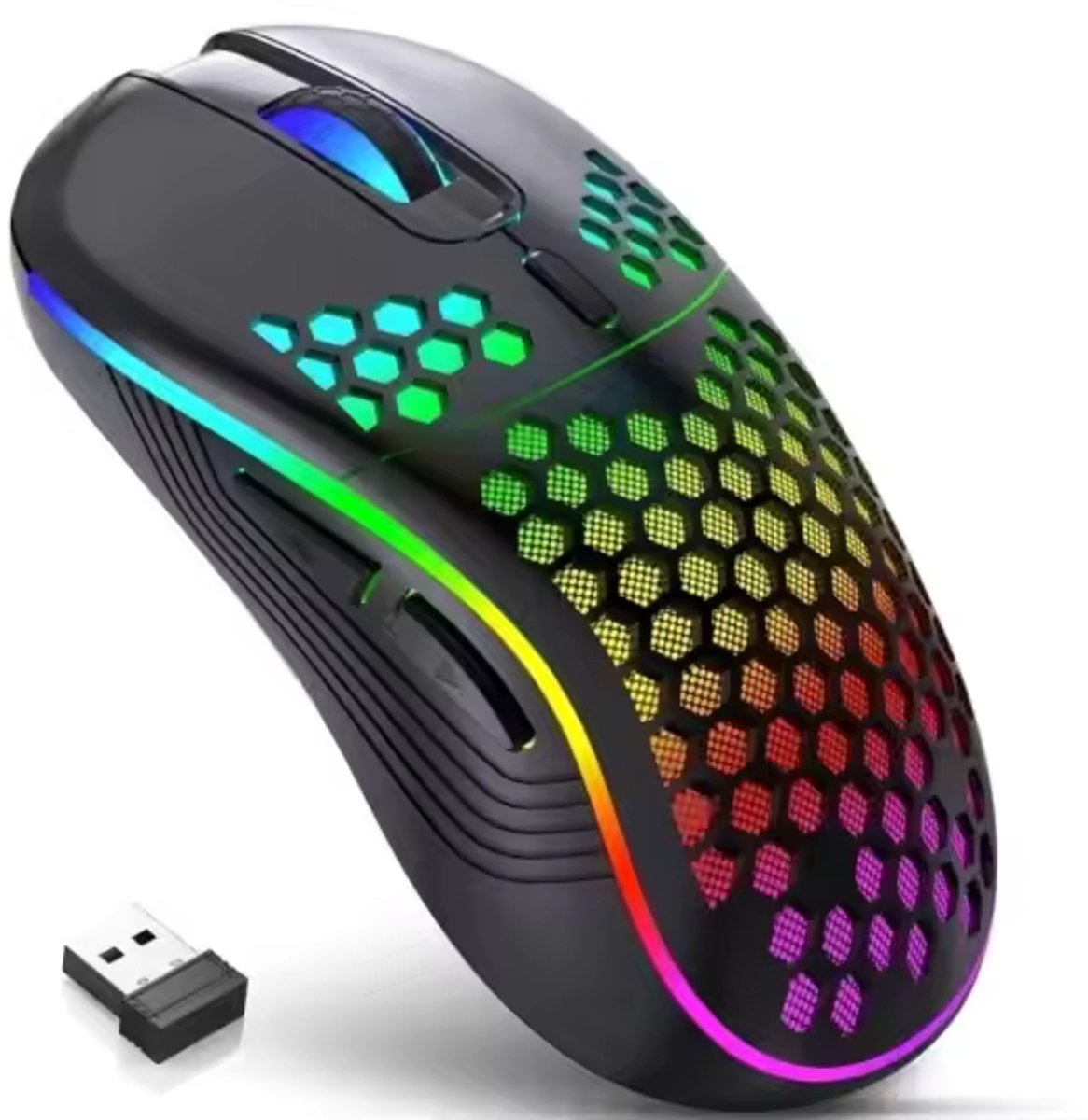 EMPTY M7 Lightweight Gaming Mouse - draadloos, RGB-verlichting, instelbare DPI (tot 3200) en ergonomisch design. Supersnel, licht en oplaadbaar.