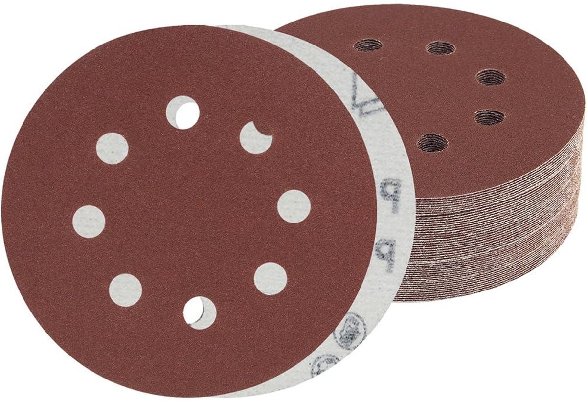 Allecto plus - Schuurschijven 125 mm, 8 gaten rond schuurpapier voor excentrische schuurmachine (150 Korrel) - 50 stuks, professionele kwaliteit met fijne korrel.