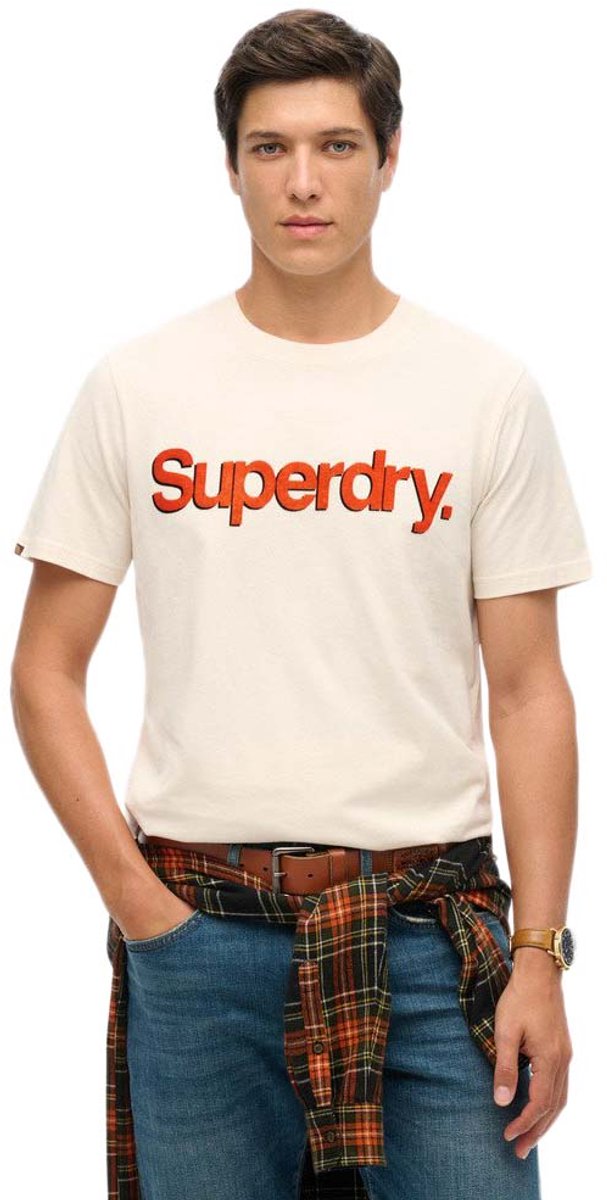 Superdry T-shirt Classic Core Logo Shadow Tee M1012197a Oatmeal Mannen Beige