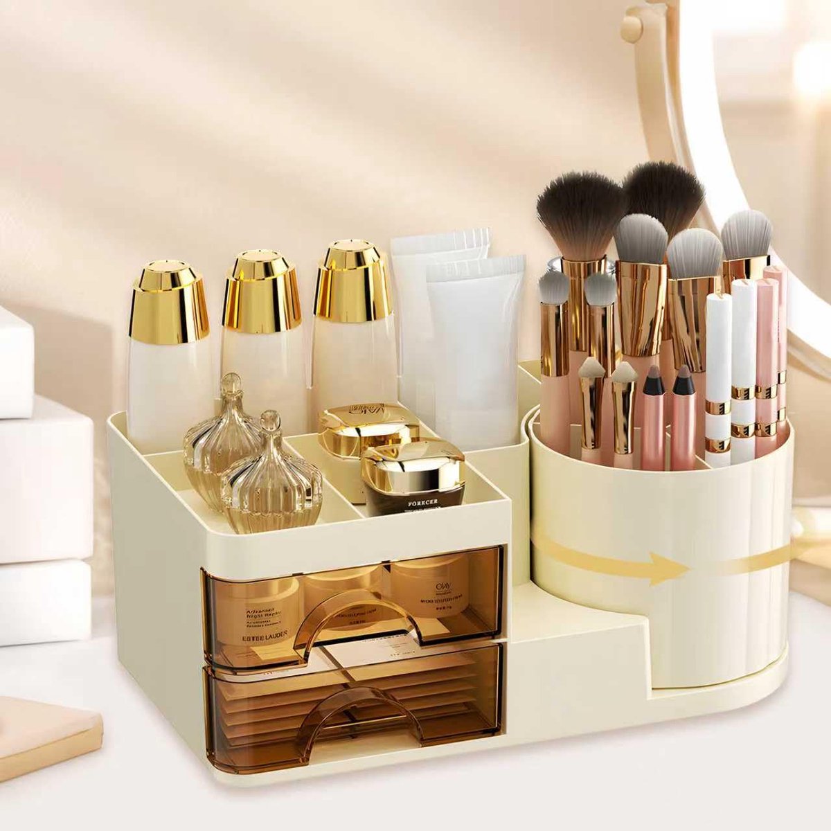Ibenzoa® Ruime en stijlvolle make-up houder met draaifunctie voor elke kamer