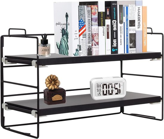 2-laags klem-op bureau organizer plank - metalen desktop opslag voor