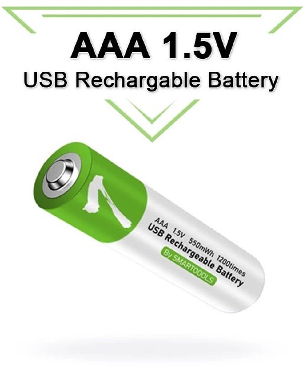 Oplaadbare Li-ion AAA batterij 1.5V (4 stuks)- met USB-C Oplaadsnoer- >1200x Oplaadcyclus
