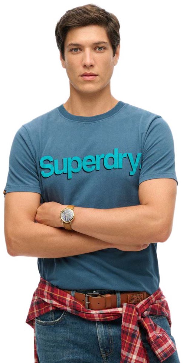 Superdry T-shirt Classic Core Logo Shadow Tee M1012197a 92n Bottle Mannen Blauw