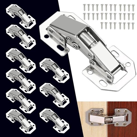 Allecto Plus - Charnières pour portes de placard (lot de 10) - Charnières invisibles à 90° - Charnières à fermeture amortie - Installation facile - Vis incluses - Pour tiroirs, fenêtres et portes