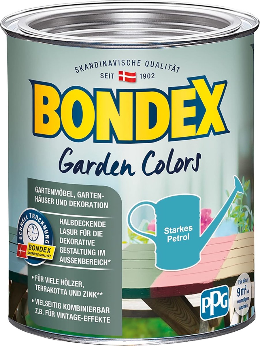 Bondex Garden Colors Strong Petrol 0,75 L voor 9 m² | Halfdekkende verf | Vintage flair | Decoratieve houtverf | Zijdeglans | Beits
