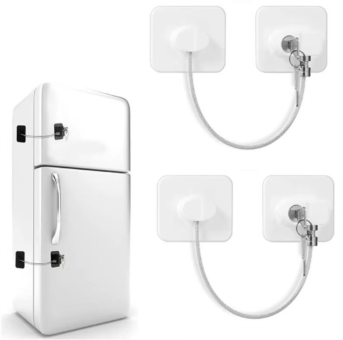 Image of 2 stuks koelkastslot, babyveiligheidsdeur- en raamsloten, koelkastsloten met 2 sleutels, kinderveiligheidssloten voor koelkast, kast, lades, ramen en deuren, met zelfklevende achterkant, zonder boren, Wit