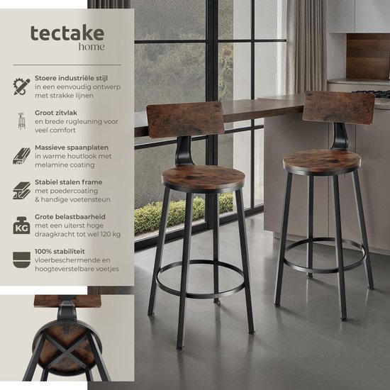 Industriële Houten Verstelbare Set van 2 Krukken kopen? ✔️ Tot 40% korting