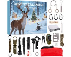Kerst Countdown Survival Kit Kalender voor Heren 2025 - 24 Dagen Outdoor Gereedschap - Survival Toolkit - Nooduitrusting - Outdoor Gereedschap - Perfect Cadeau voor Vader en Zoon - Voor Heren - E