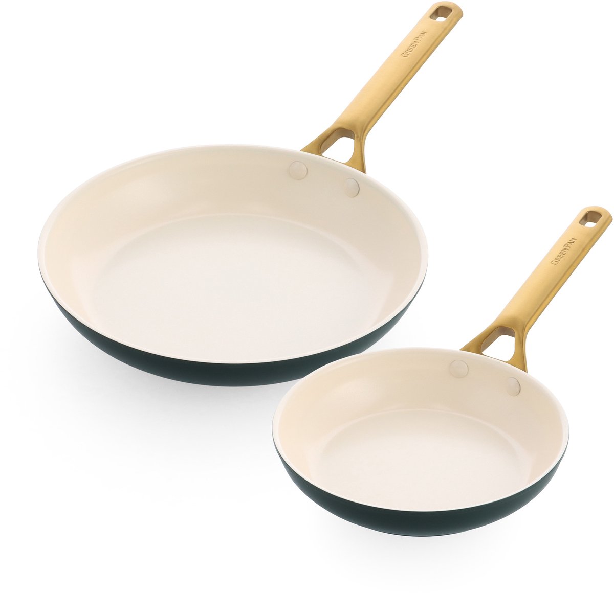 GreenPan Padova Koekenpannenset - Keramisch - 2-delig - 20 en 26cm - PFAS-vrij - Inductie koekenpannenset - Ovenbestendig tot 200°C - Vaatwasserbestendig - RVS handgrepen – Dennengroen