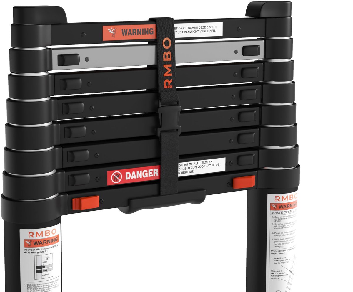 RMBO Telescopische Ladder - Telescoopladder - 2.60m lang, Compact en Draagbaar met Soft Closing Systeem, Geschikt voor Particulier en Professioneel Gebruik, Telescopische Vouwladder, Max. Belasting 150 kg, EN 131.6 – foto 6