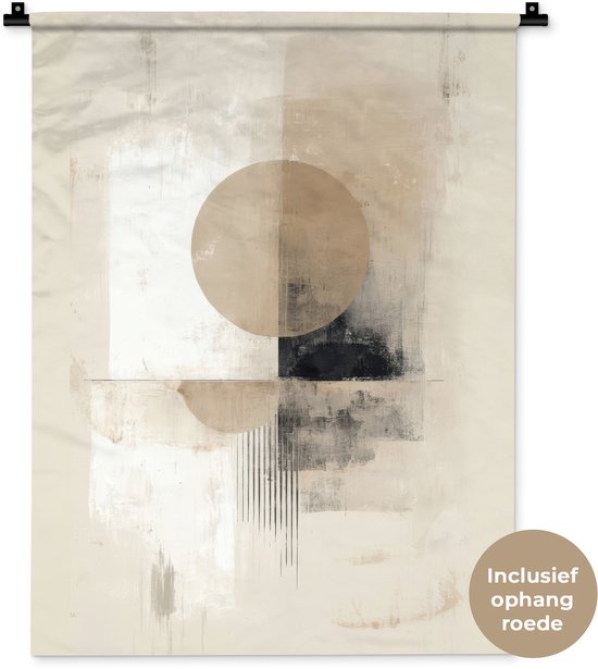 Wandkleed 60x80 cm - Wanddoek Cirkel - Compositie - Diepte - Beige - Wandtapijt - Wandkleden