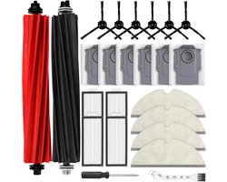 24-delig accessoireset gescht voor Roborock Q8 Max/Q5 Pro/Q5 Pro+/Q8 Max+ robotstofzuiger – 2 hoofdborstels, 6 stofzakken, 4 dweilpads, 4 HEPA-filters, 6 zijborstels, 1 reinigingsborstel, 1 schroevendraaier