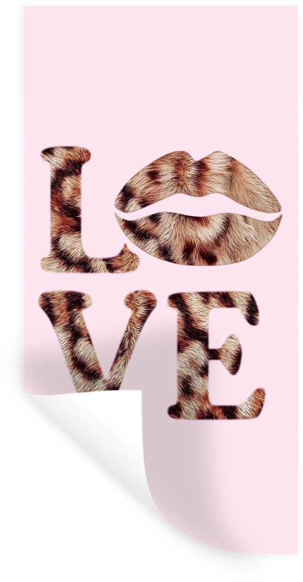 Muurstickers - Sticker Folie - Tekst - Love - Pantervacht - Lichtroze - 20x40 cm - Plakfol