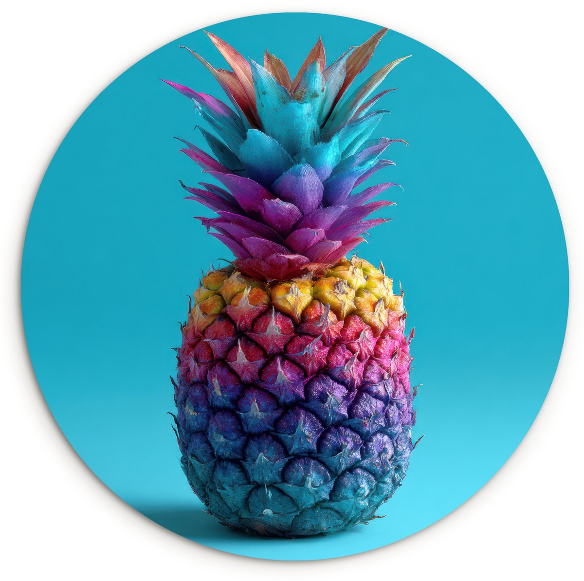 WallCircle Wandcirkel 140x140 cm - Muurcirkel Ananas - Regenboog - Blauw - Popart - Muurdecoratie woonkamer - Wanddecoratie slaapkamer - Kamer decoratie accessoires - Ronde schilderijen