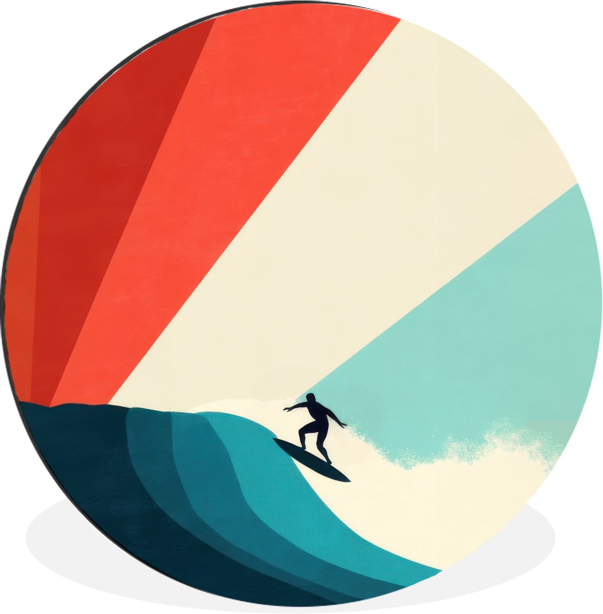 WallCircle Wandcirkel - Muurcirkel - Surfer - Abstract - Golven - Zonnestralen - Aluminium - Dibond - 60x60 cm - Binnen en Buiten