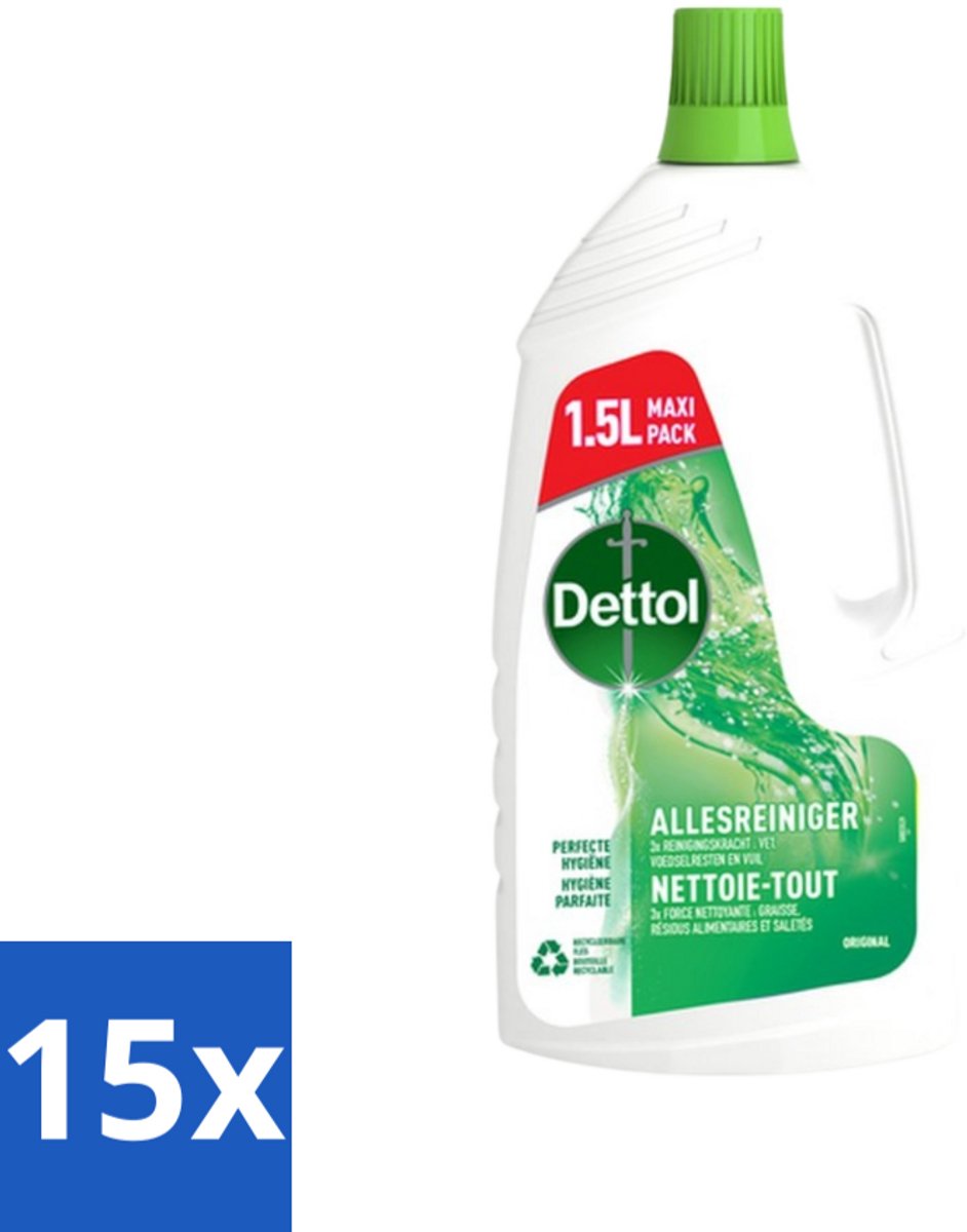 15 x Dettol Original - Allesreiniger - Perfecte Hygiëne - 1.5L - Allesreiniger - Hygiëne - Vet Verwijderen - Vuil Verwijderen - Geur