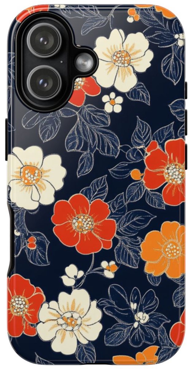 Oranje en Witte Bloemenprint – Telefoonhoesje Geschikt voor iPhone 17