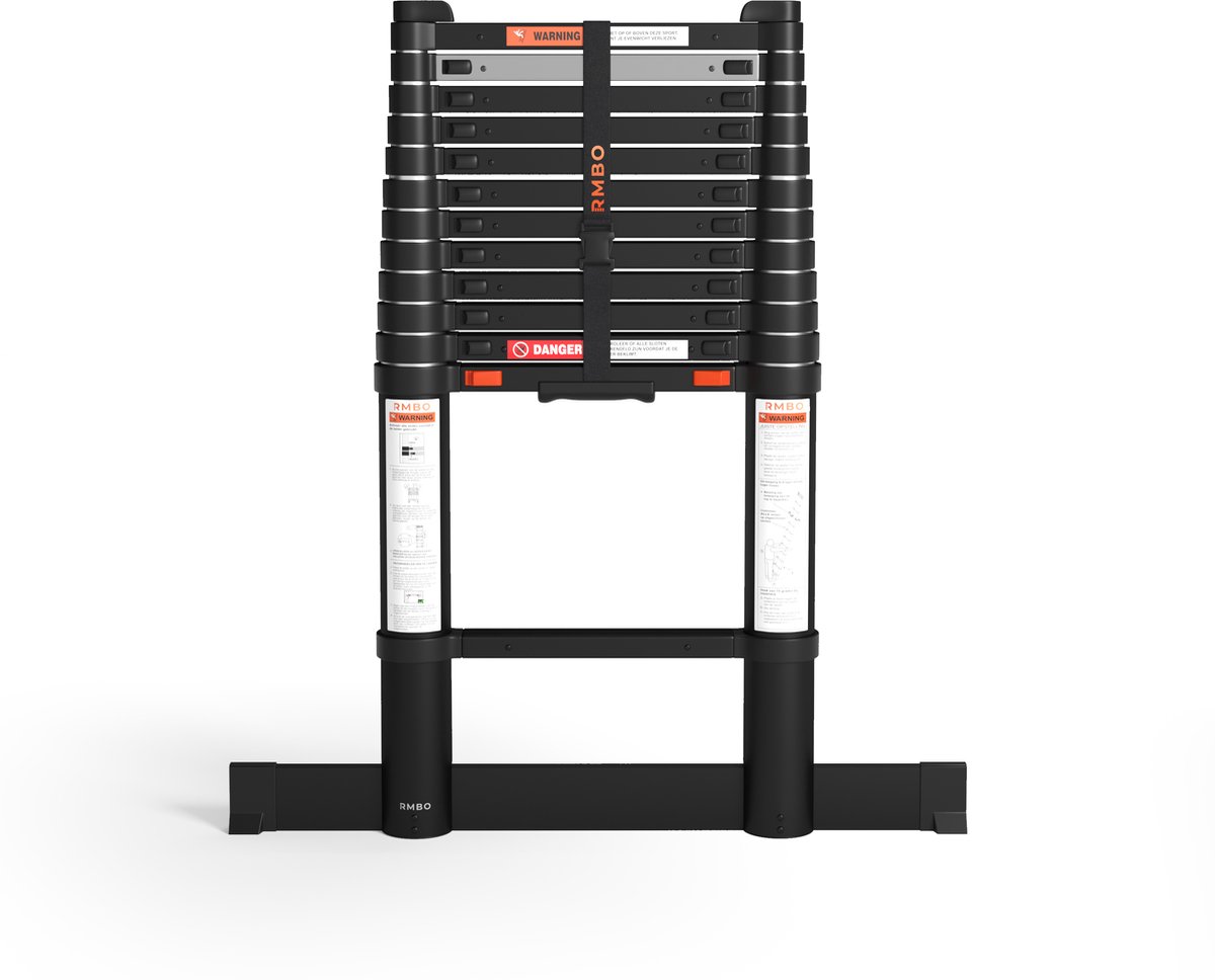 RMBO Telescopische Ladder - Telescoopladder - 3.80m lang, Compact en Draagbaar met Soft Closing Systeem, Geschikt voor Particulier en Professioneel Gebruik, Telescopische Vouwladder, Max. Belasting 150 kg, EN 131.6