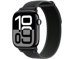 Stravo Trail Loop Nylon Sport bandje - Geschikt voor Apple Watch 46mm (Series 12/11/10), 49mm (Ultra 4/3/2), 45mm (Series 9/8/7), 44mm (Series 6/5/4, SE 3/2/1) - Zachte nylon Horlogeband met klittenbandje - Zwart