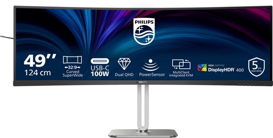 Philips 49B2U5900C 49″ Ultrawide Curved Monitor 5120×1440 Dual QHD USB-C 100W RJ45 KVM HDR400 VA-panel