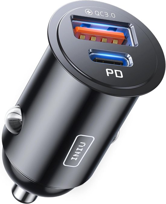 INIU Autolader [USB C 30W + USB A 30W] PD3.0 5A snel opladen USB A USB ...