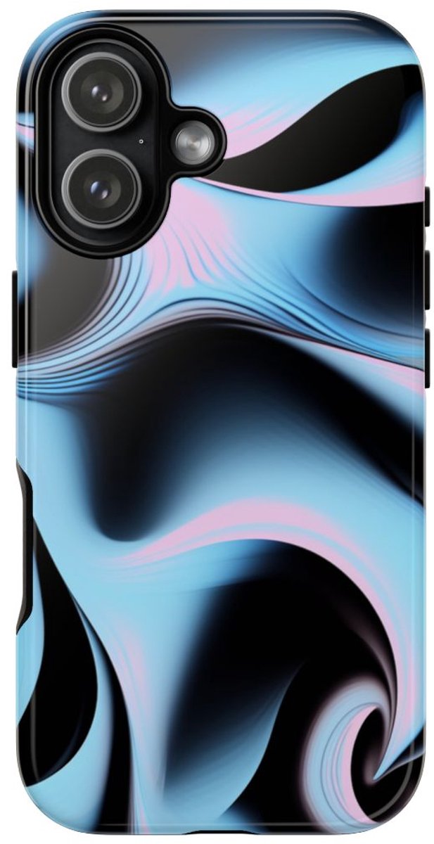 Blauw-Roze Abstracte Swirl – Glanzend Stevig Hoesje Geschikt voor iPhone 17