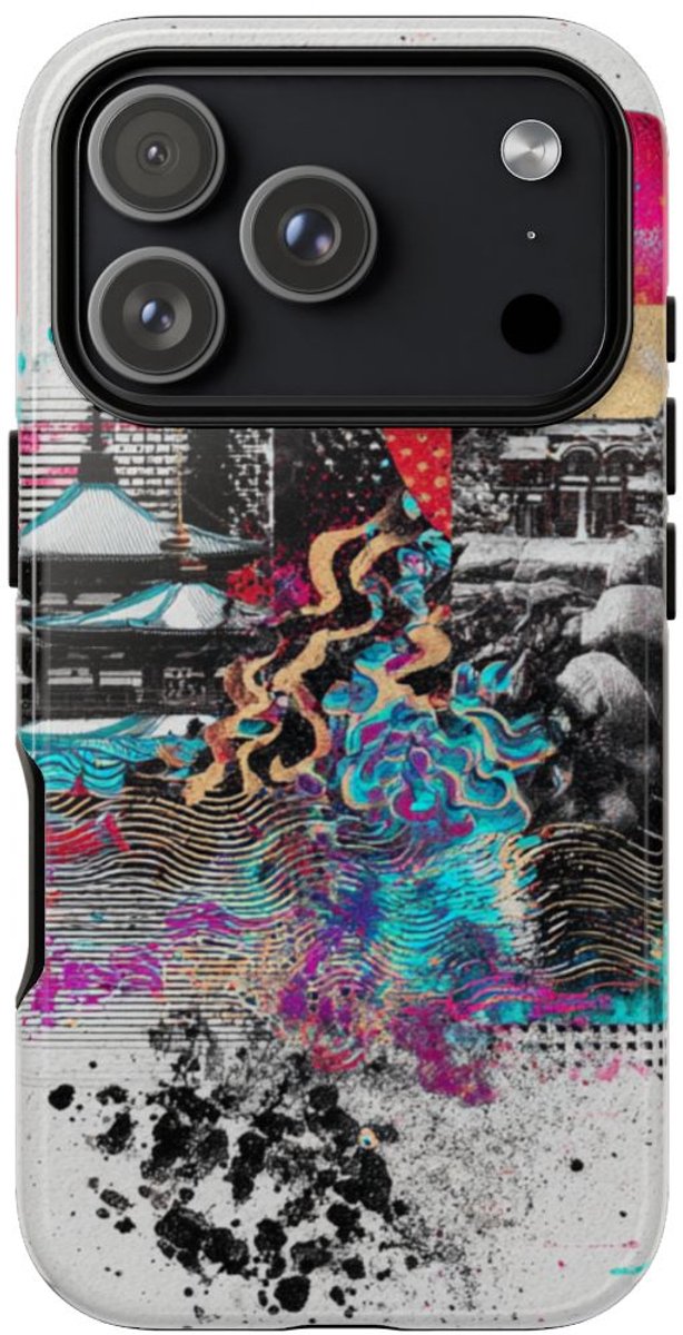 Abstracte Japanse Zen Tuin Collage – Telefoonhoesje Geschikt voor iPhone 17 Pro