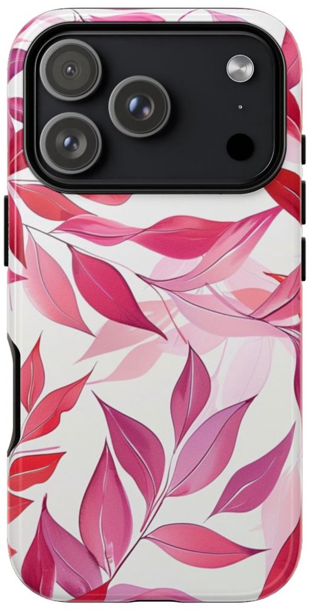 Roze en Rode Bladerenpatroon – Telefoonhoesje Geschikt voor iPhone 17 Pro