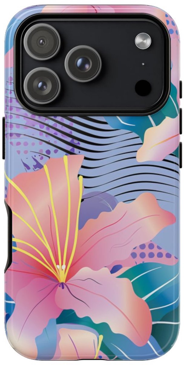Roze Bloemenpatroon met Abstracte Accenten – Telefoonhoesje Geschikt voor iPhone 17 Pro