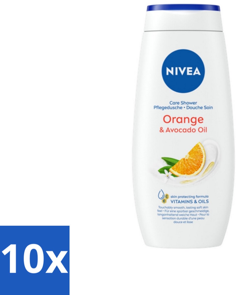 10 x Nivea - Douchegel - Orange - Voelbaar Gladde Huid - 250 ml - Douchegel - Huid Verzorgen - Bamboemelk - Sinaasappelgeur - Voelbaar Gladde Huid