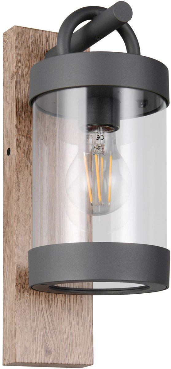 Buitenwandlamp Sambesi, houtlook, schemersensor, aluminium