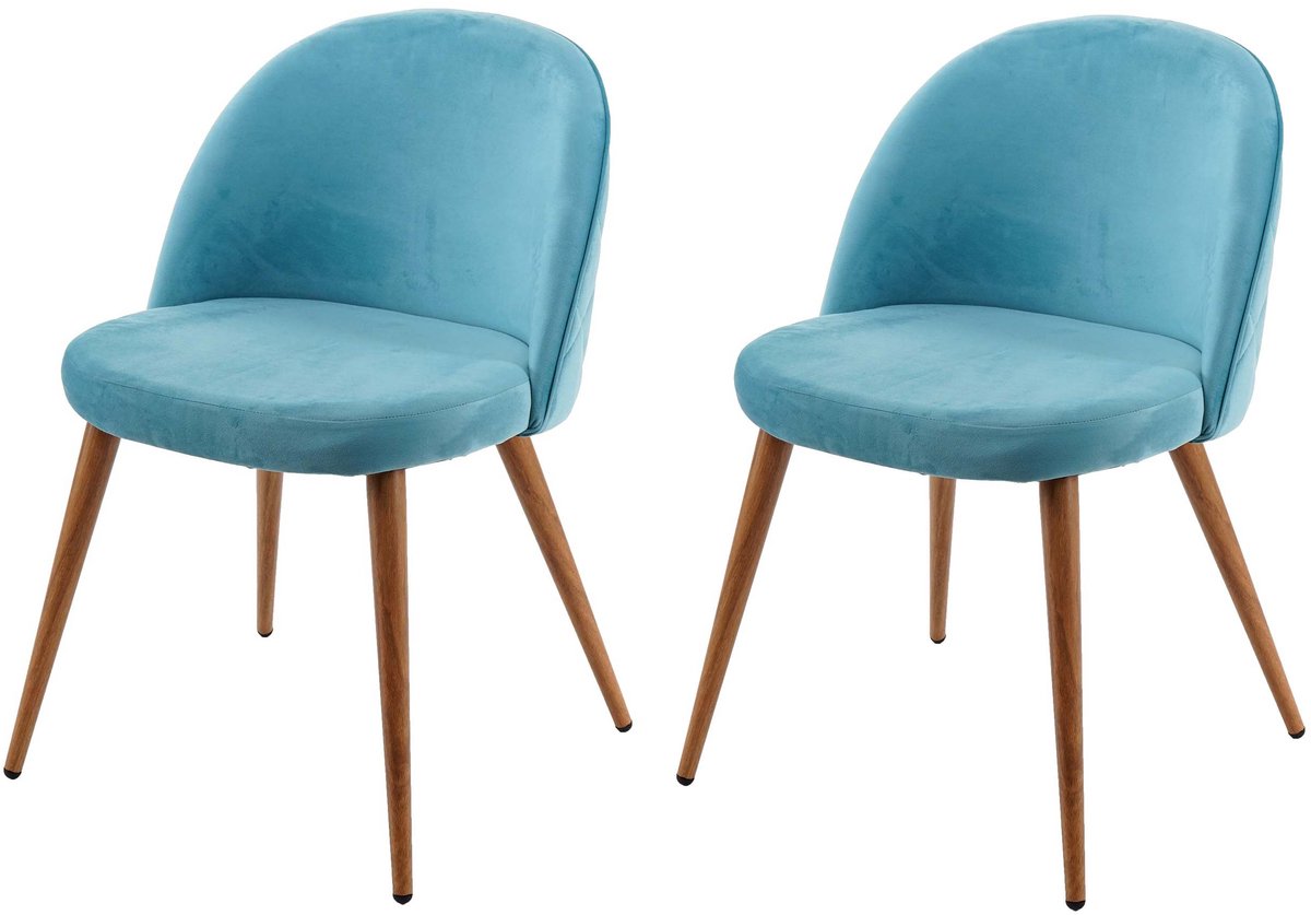 MCW Set van 2 eetkamerstoelen MCW-D53, stoel keukenstoel retro jaren 50 design, fluweel ~ turquoise