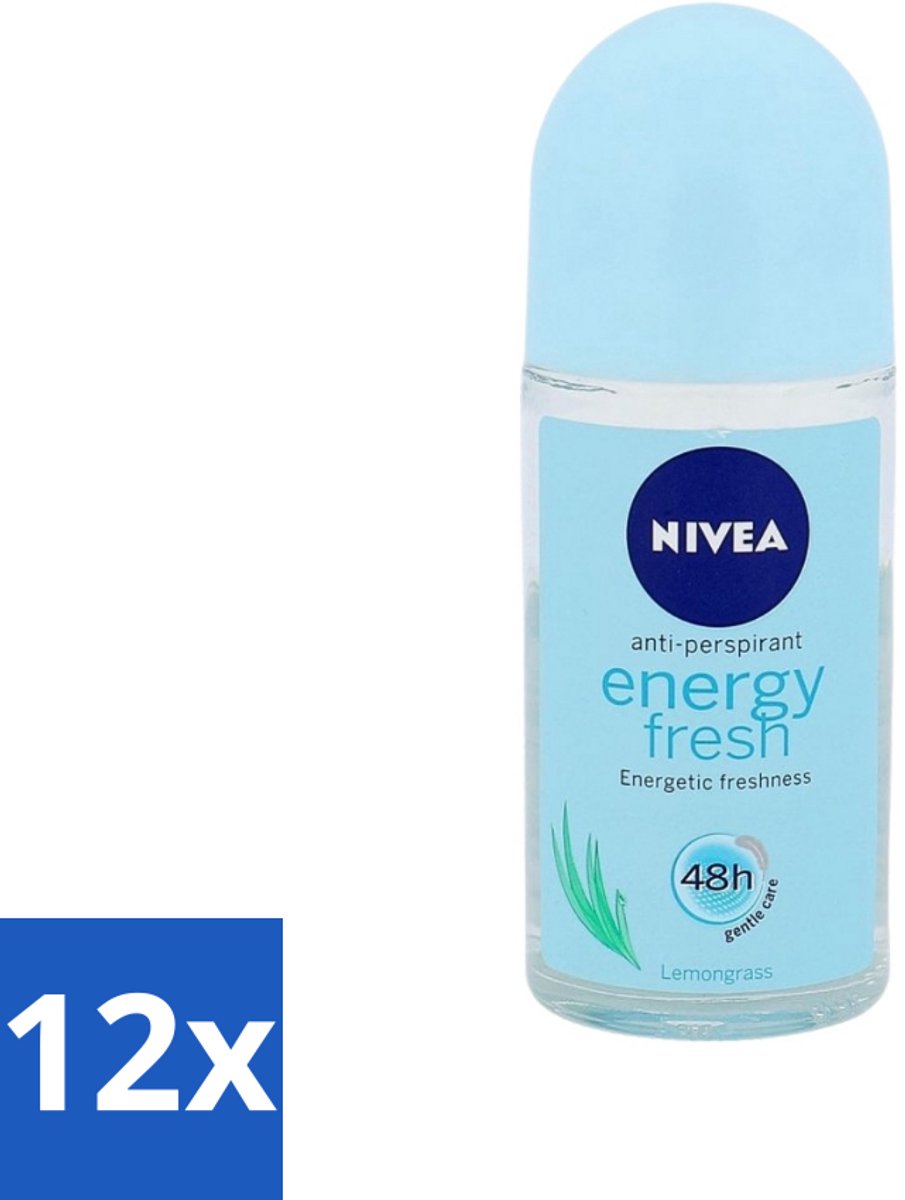 12 x Nivea - Energy Fresh - Vrouwen Rollerdeodorant - 48 Uur Lang Werkend - 50 ml - NIVEA Energy Fresh - Deodorant Roller - 48 Uur Bescherming - Zonder Aluminium - Frisheid