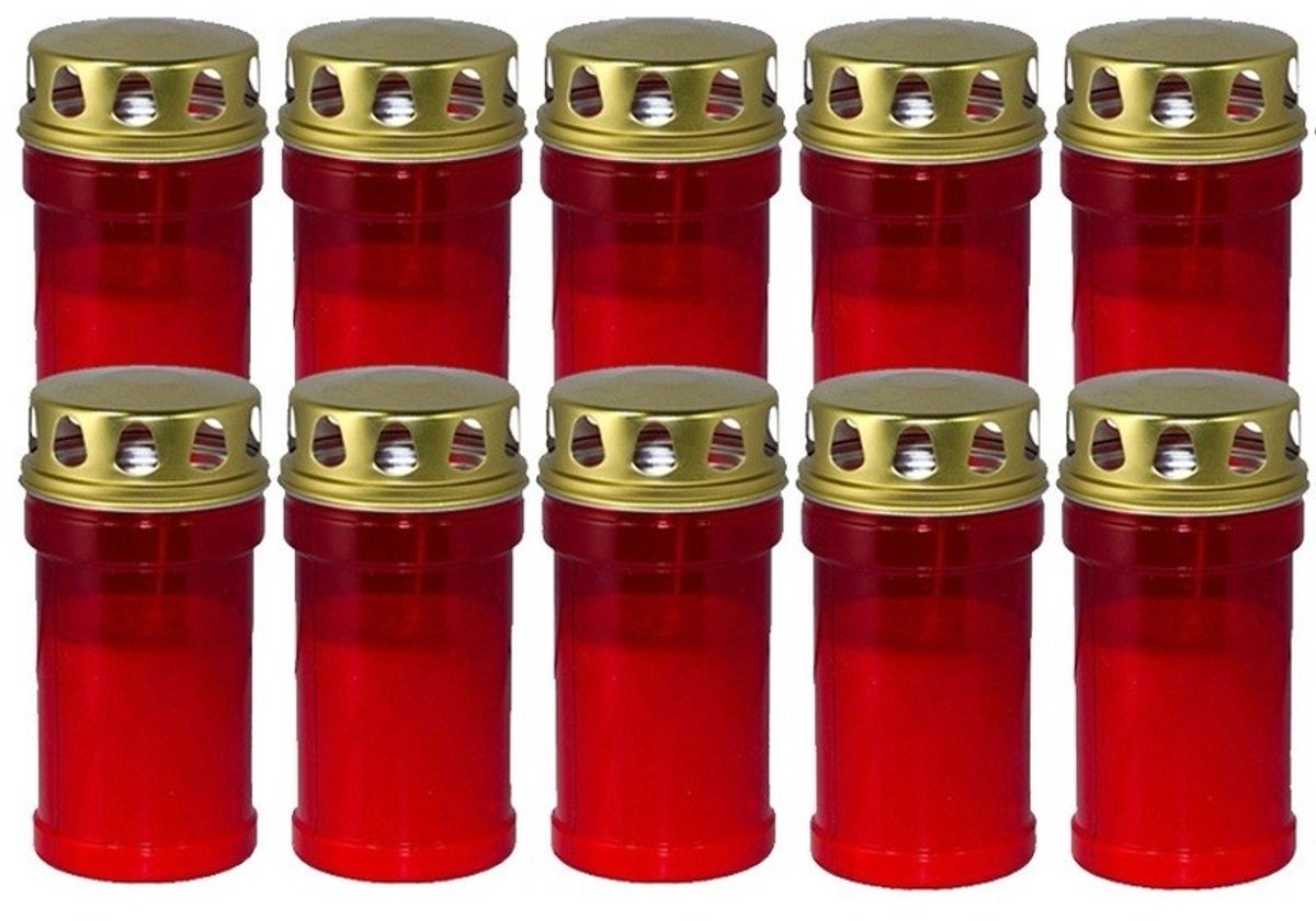 Trend Candles grafkaars - 10x - gedenklicht met deksel - rood - 7 x 14 cm - 2,5 dag - Gedenkkaars - Graflicht/herdenkingslicht