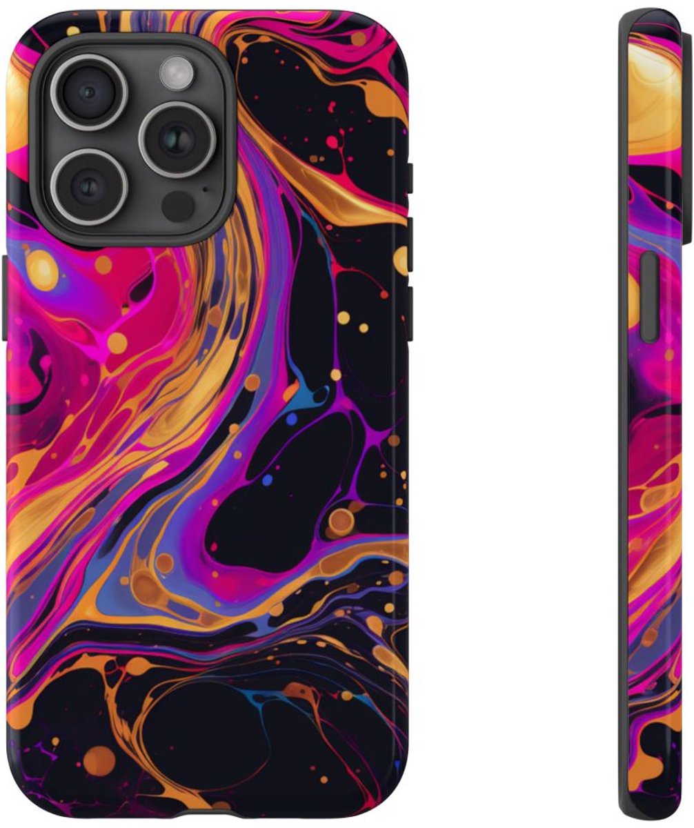 Psychedelisch Neon Marmerpatroon – Telefoonhoesje Geschikt voor iPhone 15 Pro Max