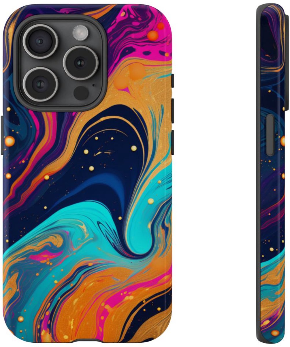 Psychedelisch Neon Marmer Abstract – Telefoonhoesje Geschikt voor iPhone 15 Pro