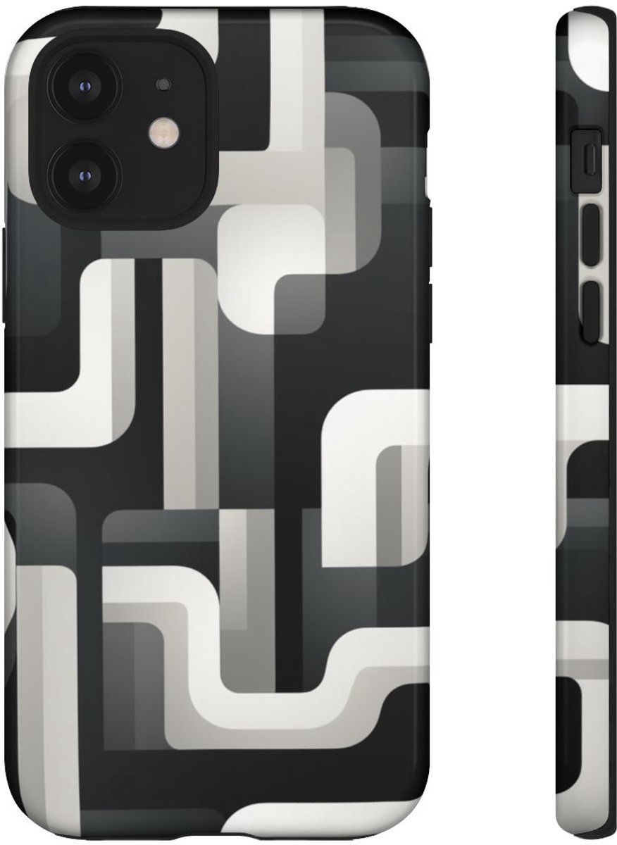 Stoer Zwart-Wit Geometrisch Patroon – Telefoonhoesje Geschikt voor iPhone 12