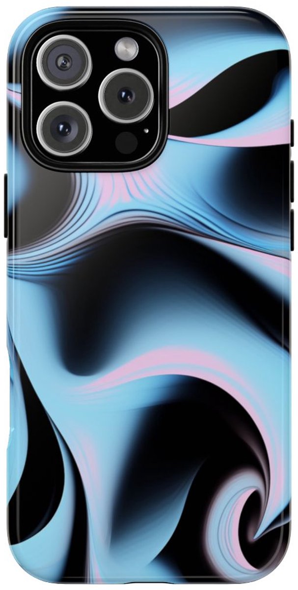 Blauw-Roze Abstracte Swirl – Glanzend Stevig Hoesje Geschikt voor iPhone 16 Pro Max