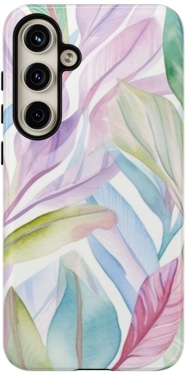 Aquarel Pastelbladeren Patroon – Telefoonhoesje Geschikt voor Samsung Galaxy S24 Plus
