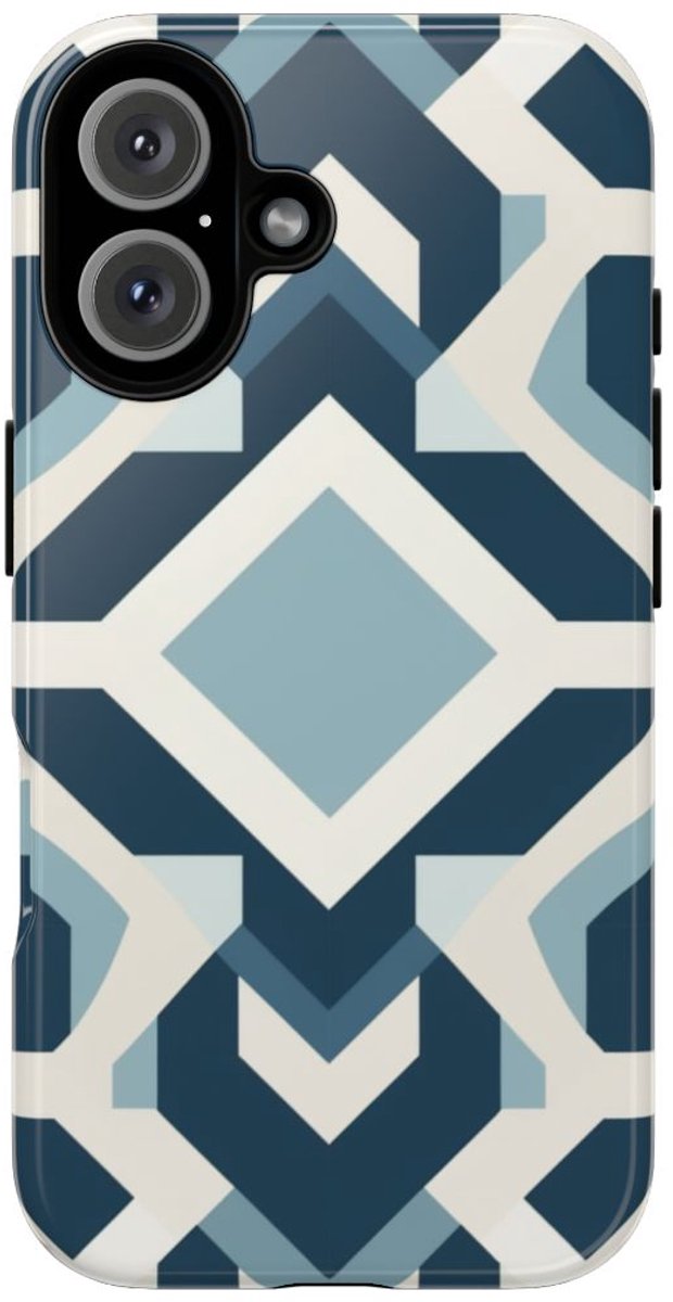 Blauw Geometrisch Patroon – Telefoonhoesje Geschikt voor iPhone 16