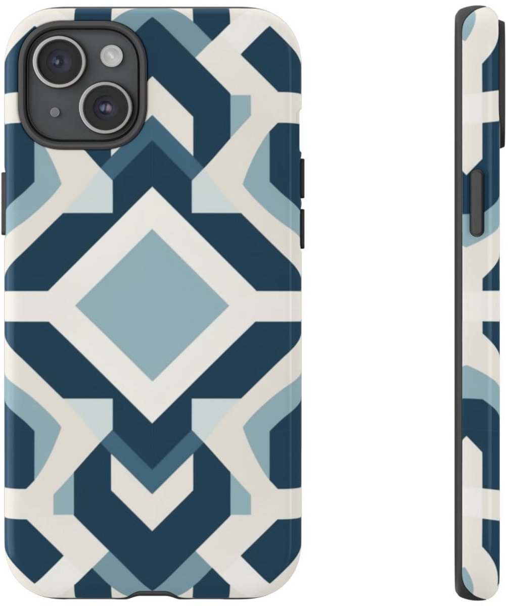 Blauw Geometrisch Patroon – Telefoonhoesje Geschikt voor iPhone 15 Plus