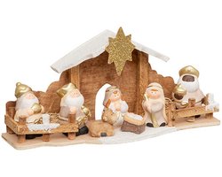 Feeric Christmas Kerststal voor kinderen - met 7 beeldjes - 33 cm - Aardewerk/MDF - kinderkamer stalletje