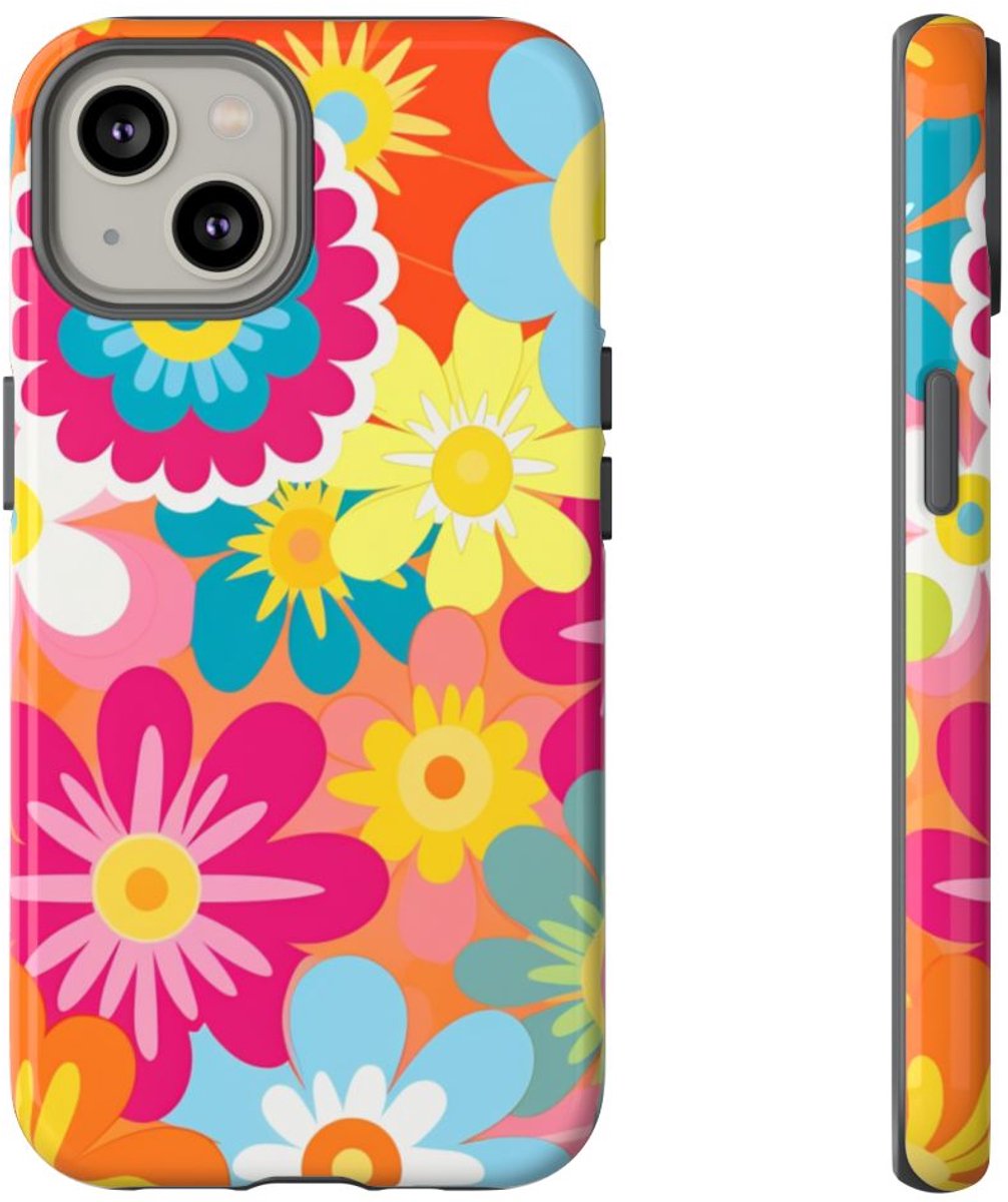 Kleurrijk Retro Bloemenpatroon – Telefoonhoesje Geschikt voor iPhone 14