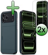 Coque rigide antichoc pour iPhone 17 Pro Pro avec porte-cartes et 2 iPhone de protection d'écran - Bleu foncé
