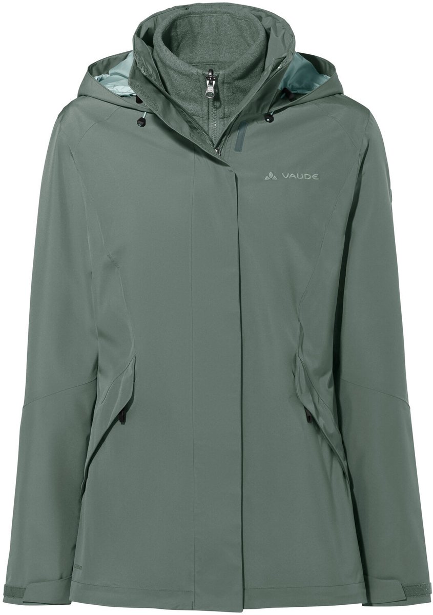 VAUDE Women’s Rosemoor 3in1 Jacket II 3in1 Jas Regenjas outdoorJas Regenjas met kap Hardshell Jas Regenjas waterdicht Dames Outdoorjas Agave